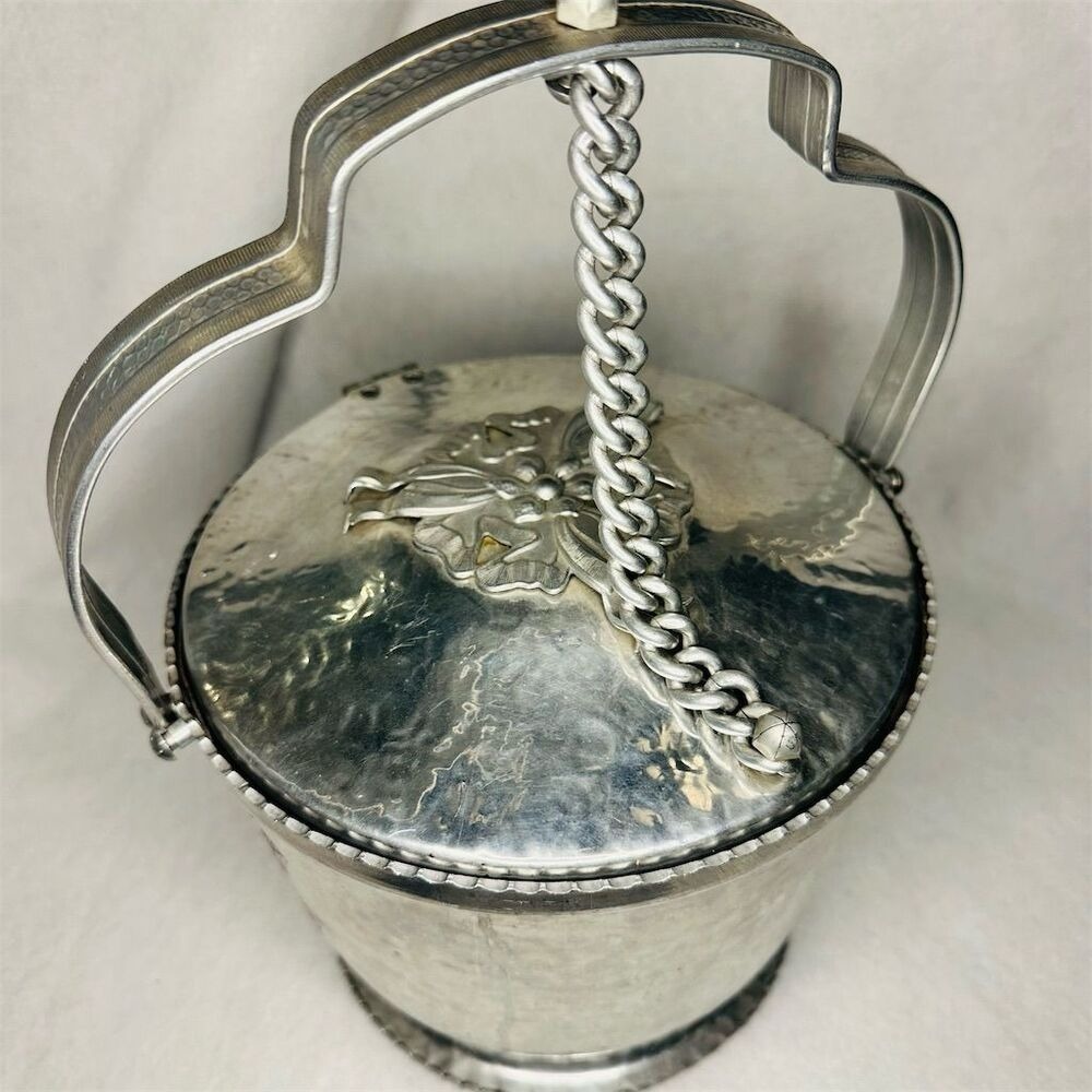 Rodney Kent Hammered‎ Aluminum Ice Bucket Mid-Century Modern Silver